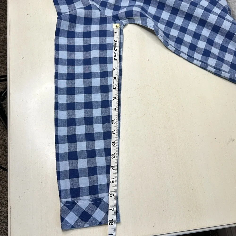 Southern Tide Blue White Gingham Linen‎ Blend Popover Shirt Size M